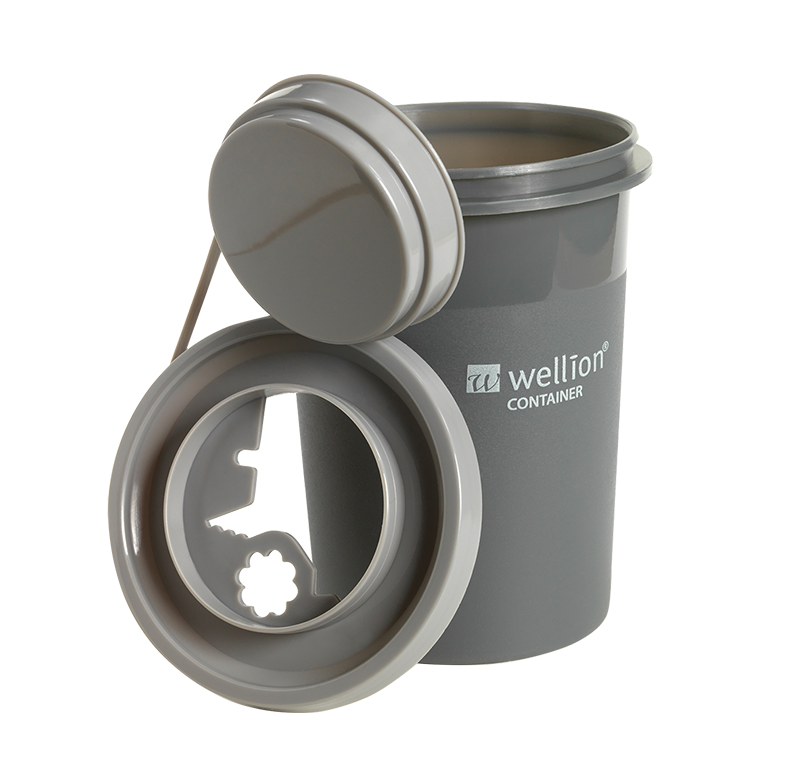 Wellion Sharps Container 0,7l: Used pen needles should be disposed of in a suitable sharps container, preferably in the puncture-proof Wellion disposal container.