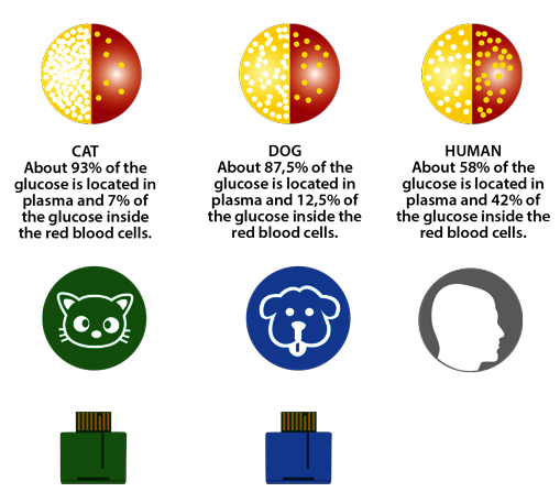 The distribution of glucose and Plasma in blood from humans and animals is different.