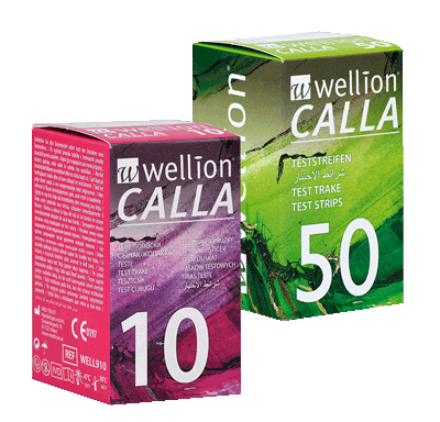 Wellion CALLA blood glucose test strips packaging