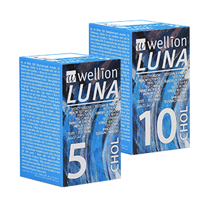 Wellion LUNA Cholesterin Teststreifen. High Tech Produkt. Besteht aus verschiedenen Schichten. AUTO CODING Technologie. Handliche Größe. Sip-in-Technologie verhindert eine Kontamination mit Blut. Für das Wellion LUNA Blutzuckermessgerät. 5 Stück und 10 Stück. Foto