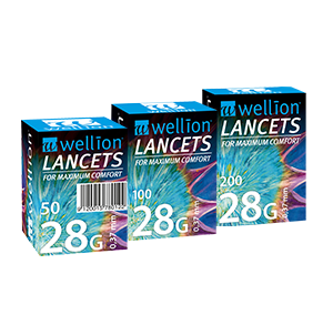 Wellion LANCETS 28G - Lanzetten für die besonders schonende Blutgewinnung. Schutzkappe und perfekter Schliff für möglichst schmerzarme Blutentnahme. 50, 100 and 200 pieces. Picture