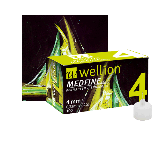 The extra fine-grained Wellion MEDFINE Plus pens with facet cut and thin silicone coating for effortless gliding provide maximum comfort. The extended inside diameter allows for optimal insulin flow. Different sizes. 4mm, 5mm, 6mm, 8mm, 10mm and 12mm. Picture