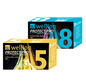 Wellion PROTECT Pro - safe insulin injection, no danger for needle stick injuries, compatible with all insulim pens, 5mm and 6mm box