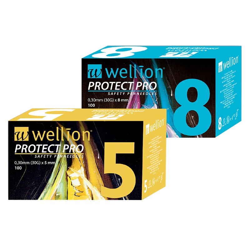 Wellion PROTECT Pro - safe insulin injection, no danger for needle stick injuries, compatible with all insulim pens, 5mm and 6mm box
