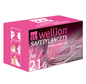 Wellion Safetylancets 21G - Ideal for vision problems, reduced fine motor skills and for the elderly. Fast and easy handling. Gentle and safe. Minimized pain due to ultra-sharp needle. Perfect for healthcare professionals, hospitals and nursing homes. Sterile and avoiding puncture injuries. Picture