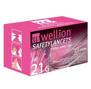 Wellion Safetylancets 21G - Ideal bei Sehproblemen, verminderter Feinmotorik und für ältere Menschen. Schnelle und einfache Handhabung. Sanft und sicher. Minimierte Schmerzen durch ultra-scharfe Nadel. Perfekt für medizinisches Fachpersonal, Krankenhäuser und Pflegeheime. Steril und Vermeidung von Stichverletzungen. Foto