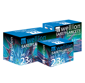 Wellion Safetylancets 23G - Ideal for vision problems, reduced fine motor skills and for the elderly. Fast and easy handling. Gentle and safe. Minimized pain due to ultra-sharp needle. Perfect for healthcare professionals, hospitals and nursing homes. Sterile and avoiding puncture injuries. Picture